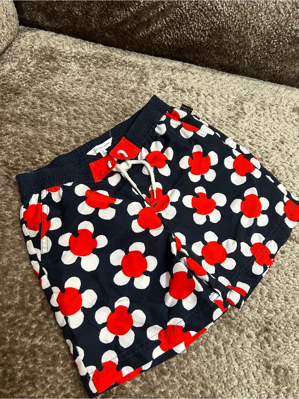 Kids Marc Jacob's Navy Floral Swim Shorts with Red & White Flower Print